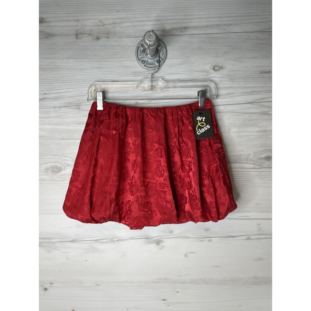 Art Class Skirt Girls 10-12 Red‎ Jacquard Floral Bubble Hem Mini Party New